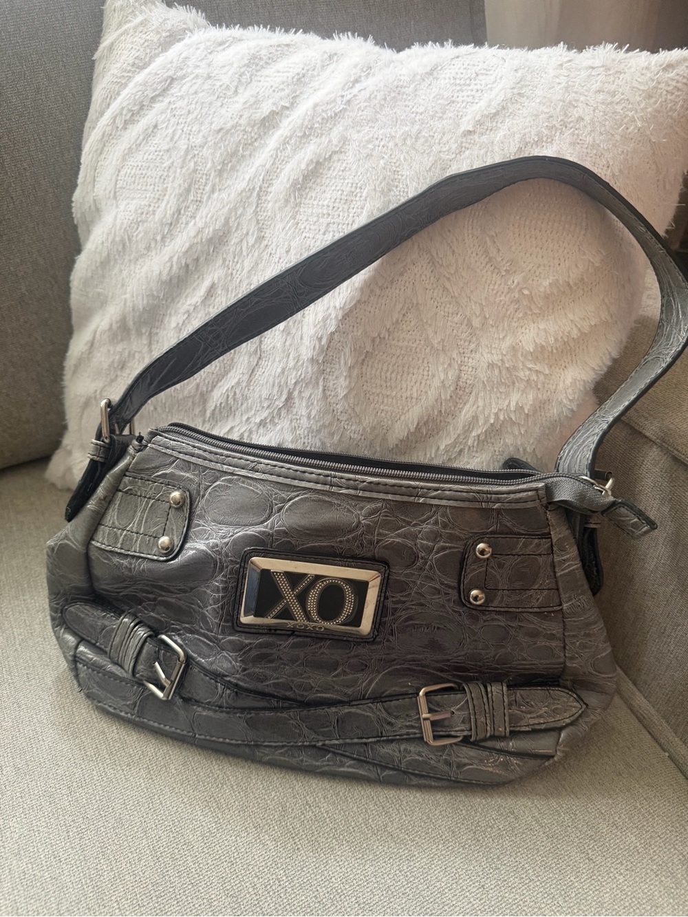 XOXO Gray Croc-Embossed Shoulder Bag